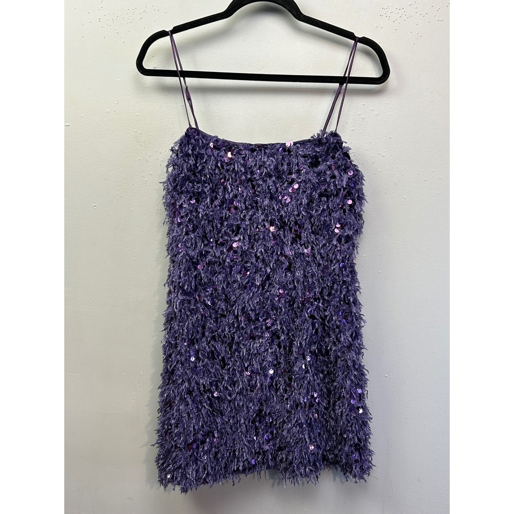 Urban Outfitters Dress Women Large Purple Sequin Tinsel Fringe Mini Party Dress